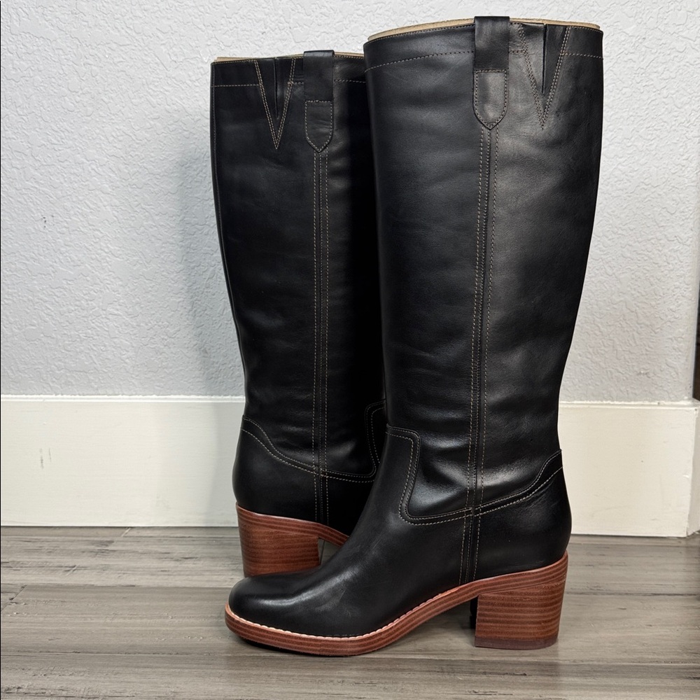 NINE WEST HECEE BLACK LEATHER KNEE-HIGH BOOTS VINTAGE CAMPUS STYLE **NIB** - Picture 8 of 16